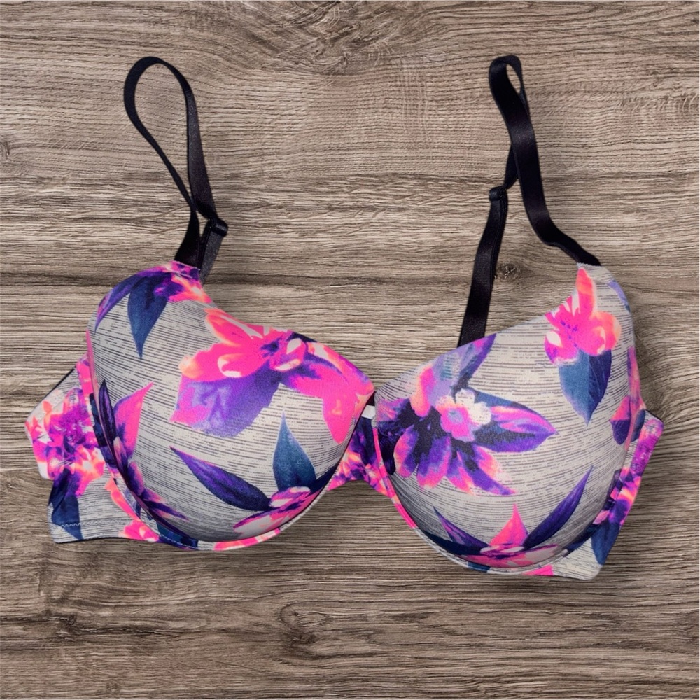 PINK Victoria's Secret Floral Bra - Pink and Purple